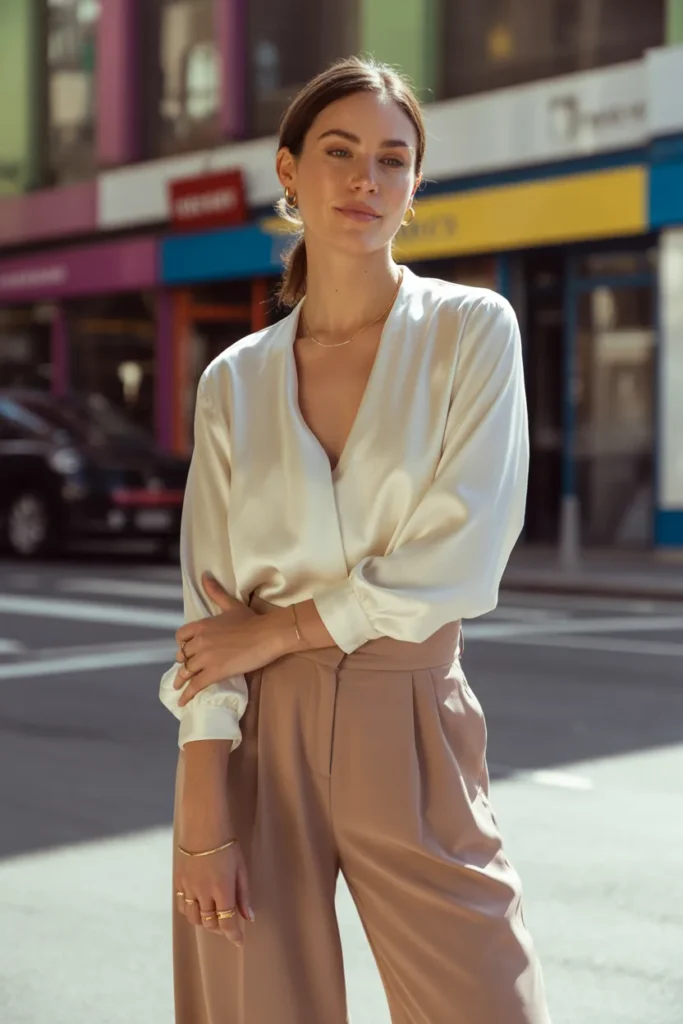 Silk Blouse with Wide-Leg Pants