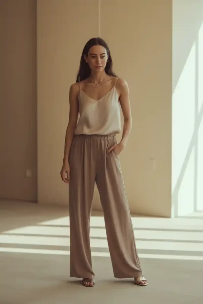 Simple Camisole With Wide-Leg Trousers