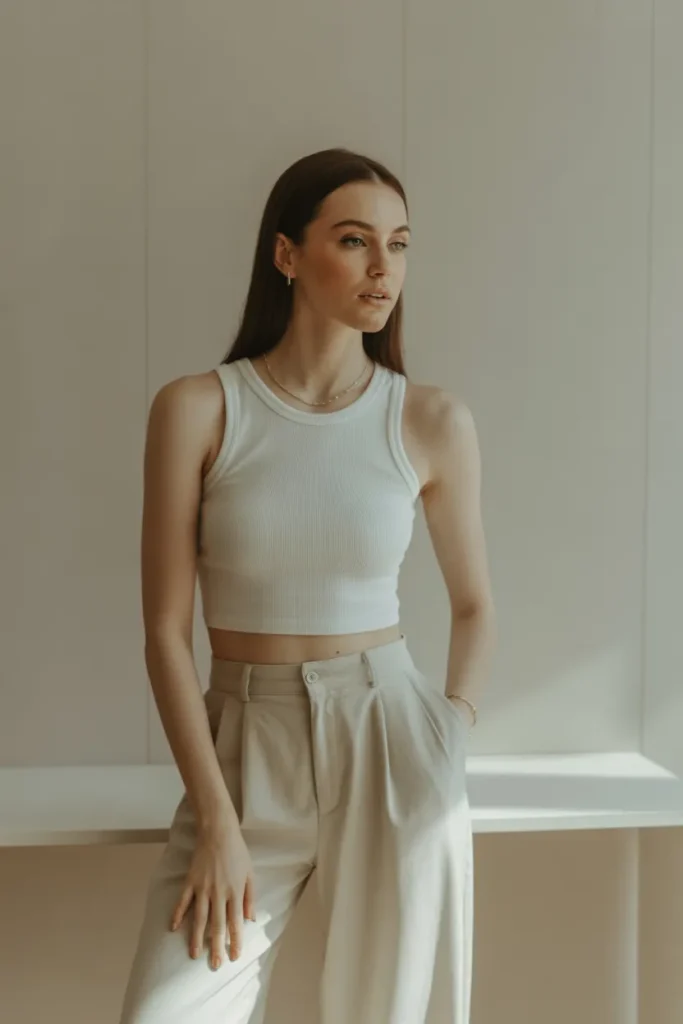 Simple Tank Top With Wide Leg Pants