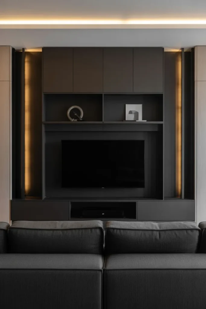 Sleek Black Media Wall - Media Wall Ideas