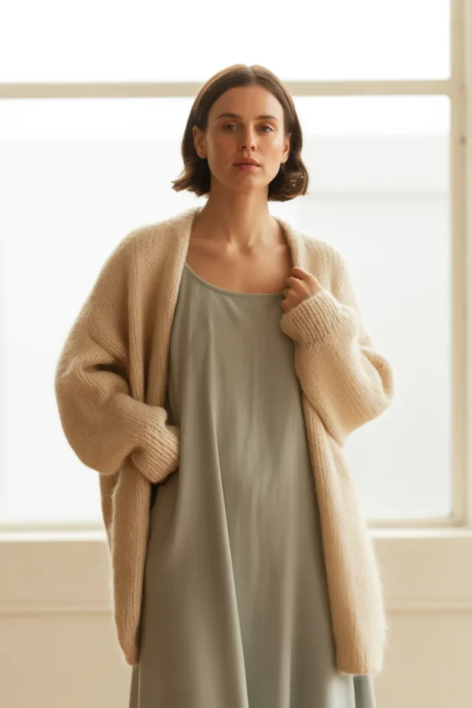 Soft Cardigan With a Simple Dress