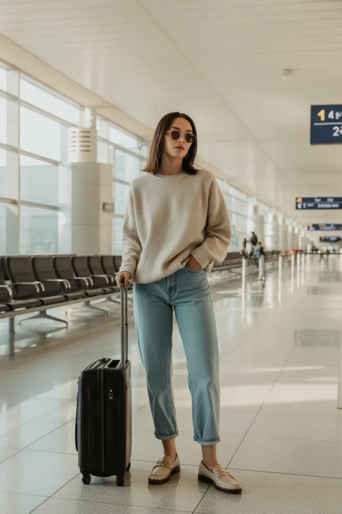 Straight-Leg Jeans With a Soft Knit Sweater and Loafers