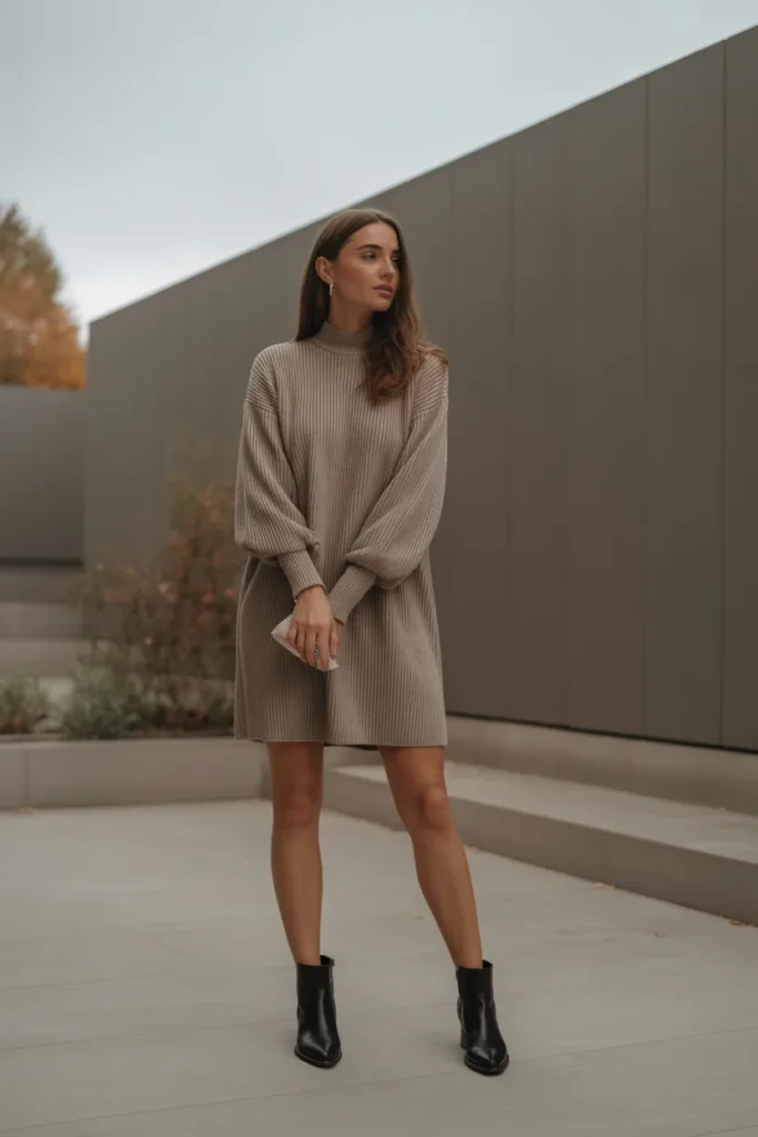 Sweater Dress With Clean Boots