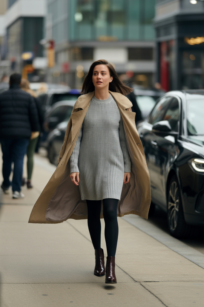 Sweater Dress with Tights and Ankle Boots
