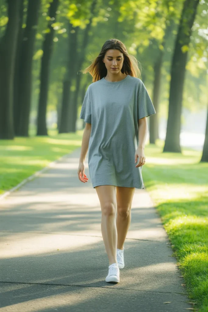 T-Shirt Dress with Clean Sneakers