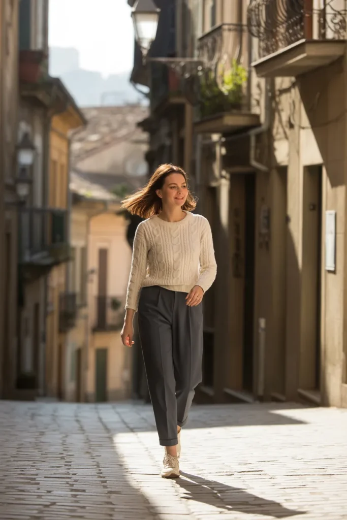 Tapered Pants with a Knit Top