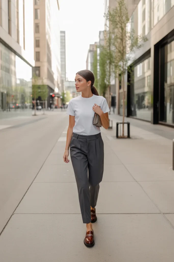 The Classic White Tee and Trousers Look