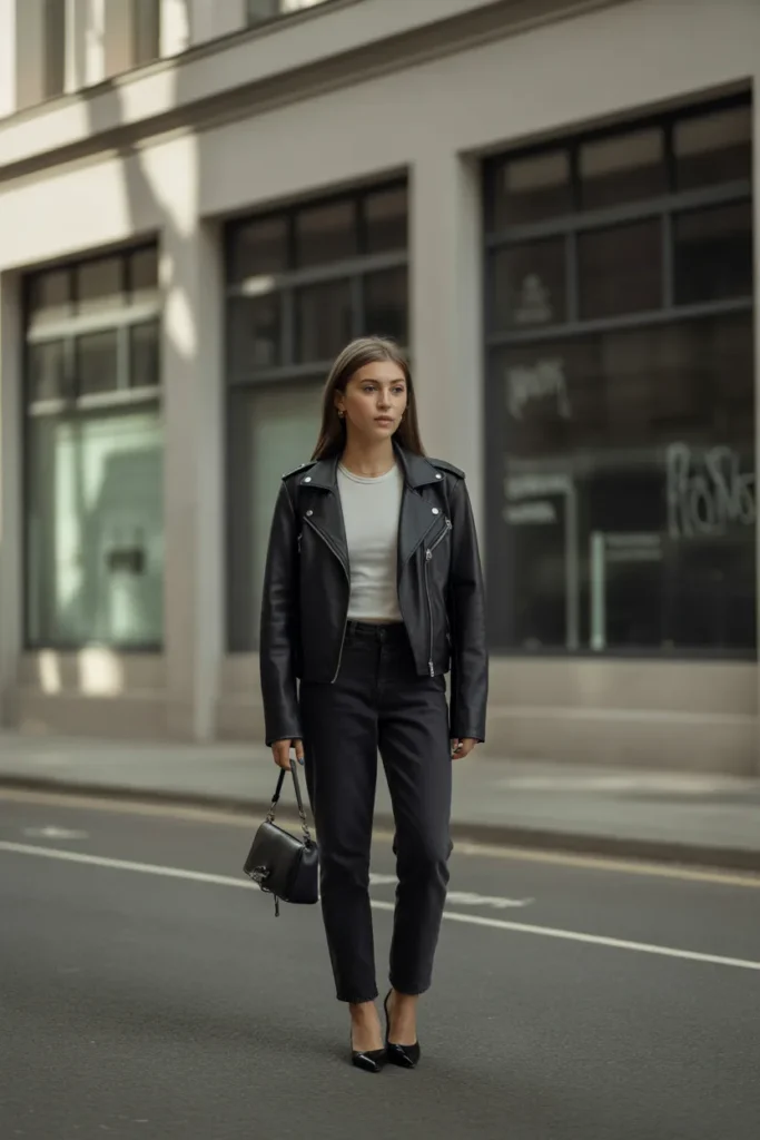 The Leather Jacket and Slim Pants Look