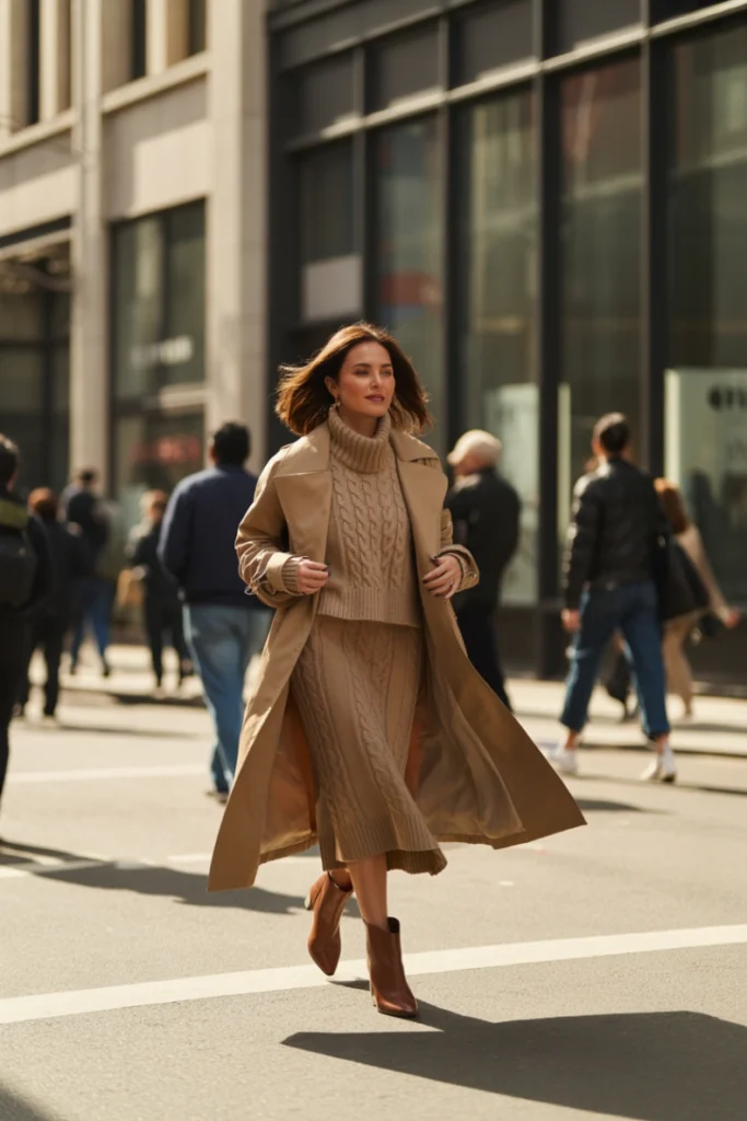 Trench Coat with Knit Set