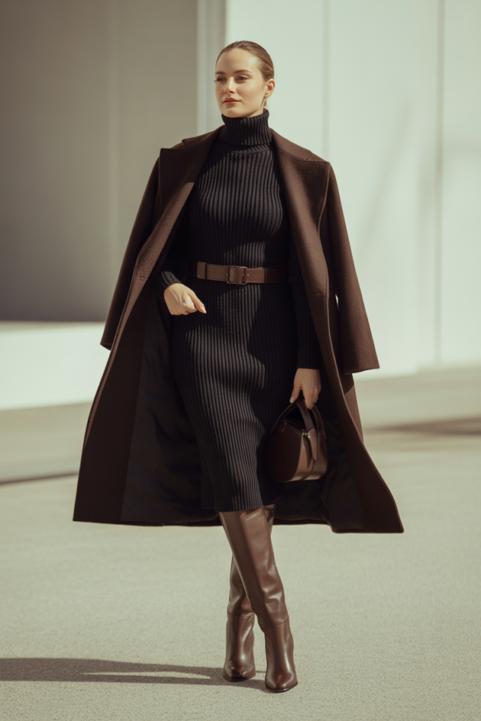 Turtleneck Dress with Knee-High Boots