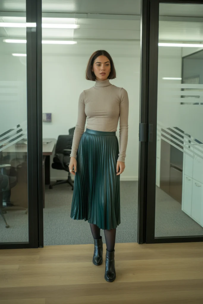 Turtleneck and Midi Skirt Combo