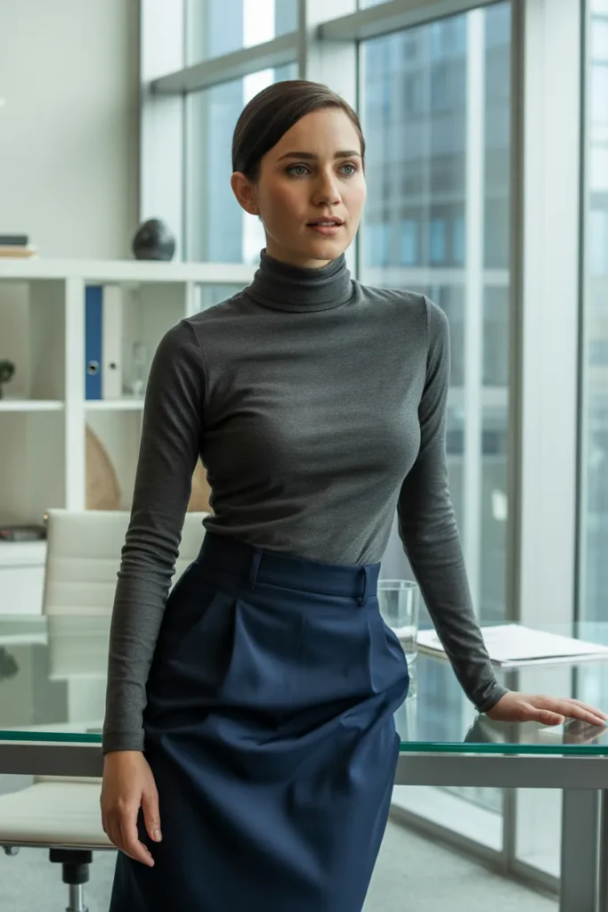 Turtleneck and Tailored Skirt
