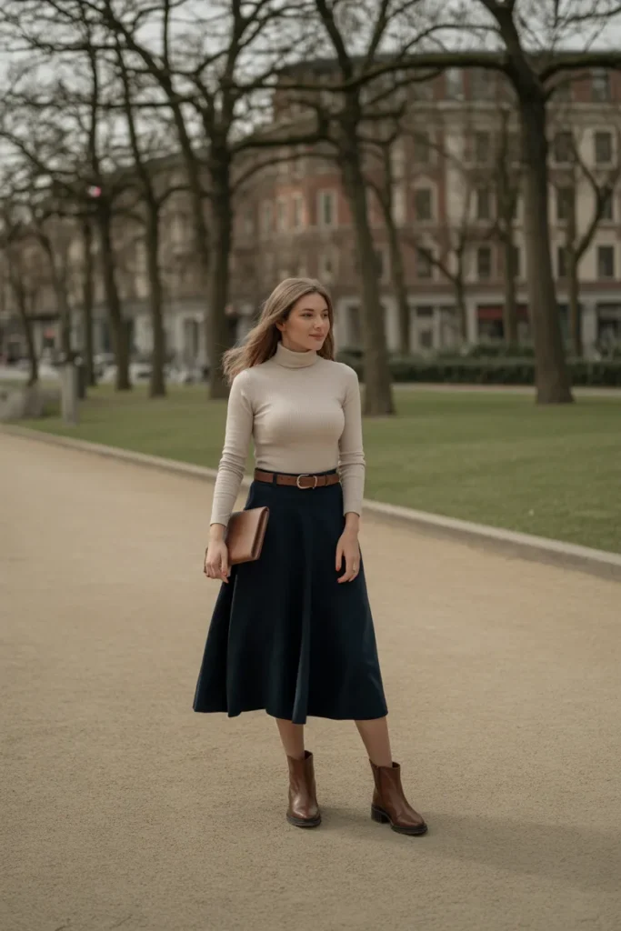 Turtleneck with Midi Skirt - Outfit Ideas for Women Over 30