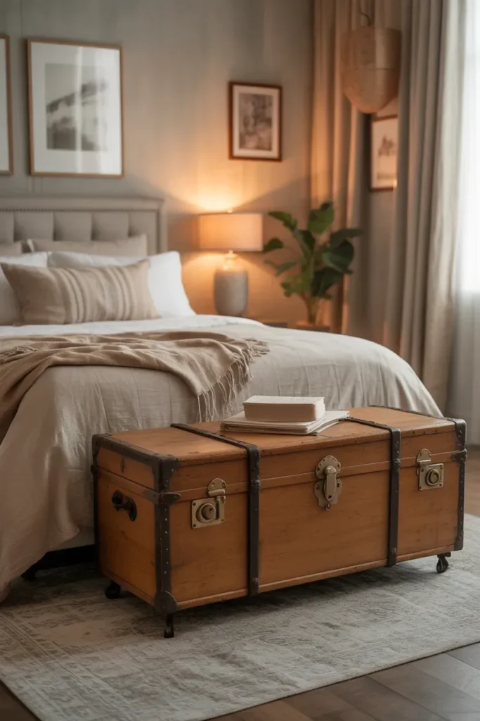 Vintage Trunk at the Foot of the Bed - Vintage Bedroom Ideas
