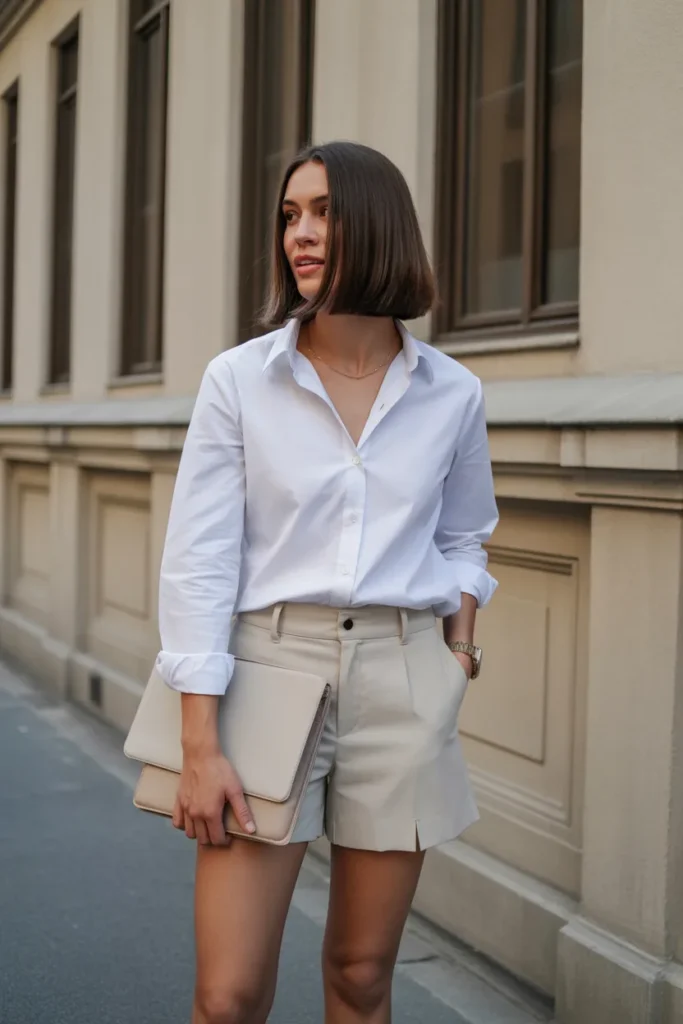 White Shirt with Tailored Shorts