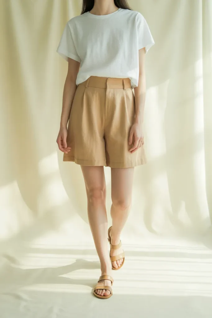 White Tee and Linen Shorts - Spring Summer Outfit Ideas