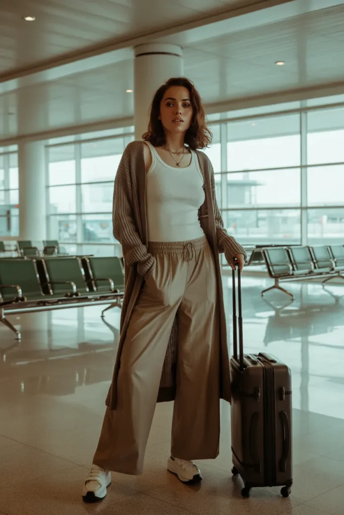 Wide-Leg Pants With Tank Top and Long Cardigan