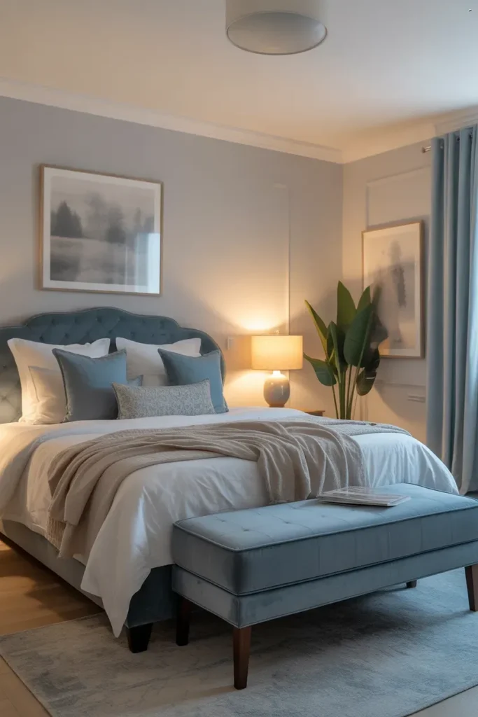 Blue Upholstered Bench for Added Comfort