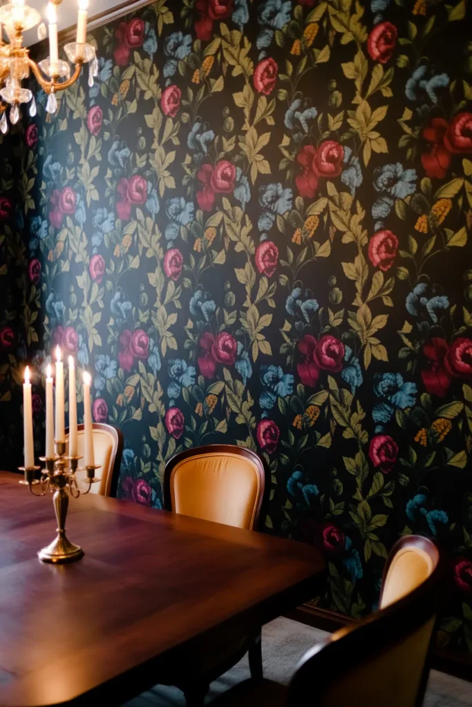 Dark Floral Wallpaper for Dramatic Contrast