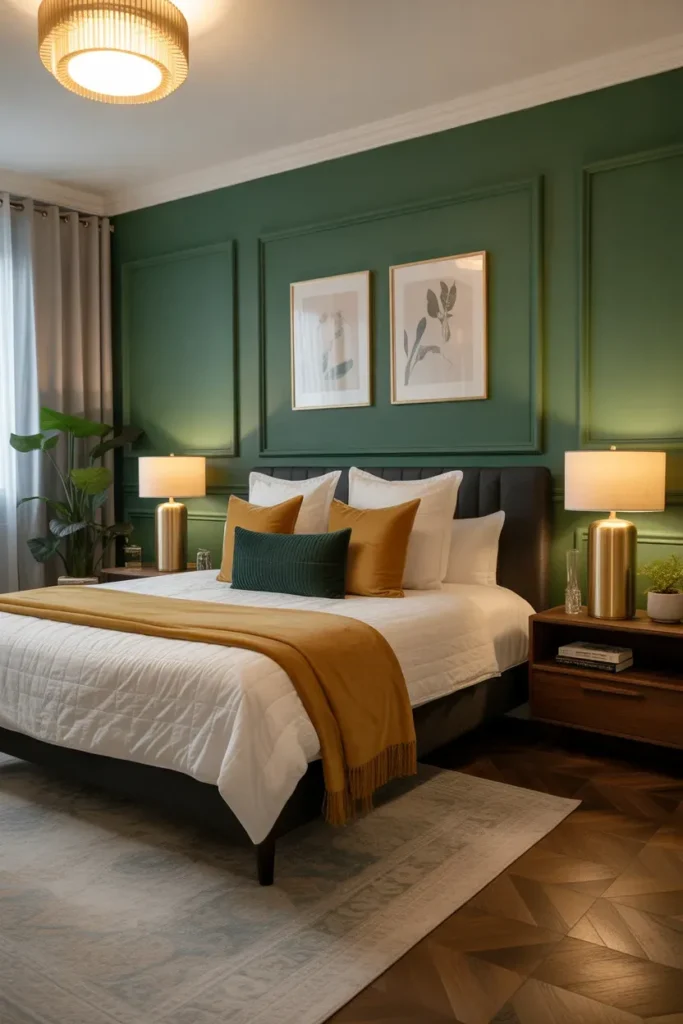 Deep Emerald Accent Wall - Green Bedroom Ideas