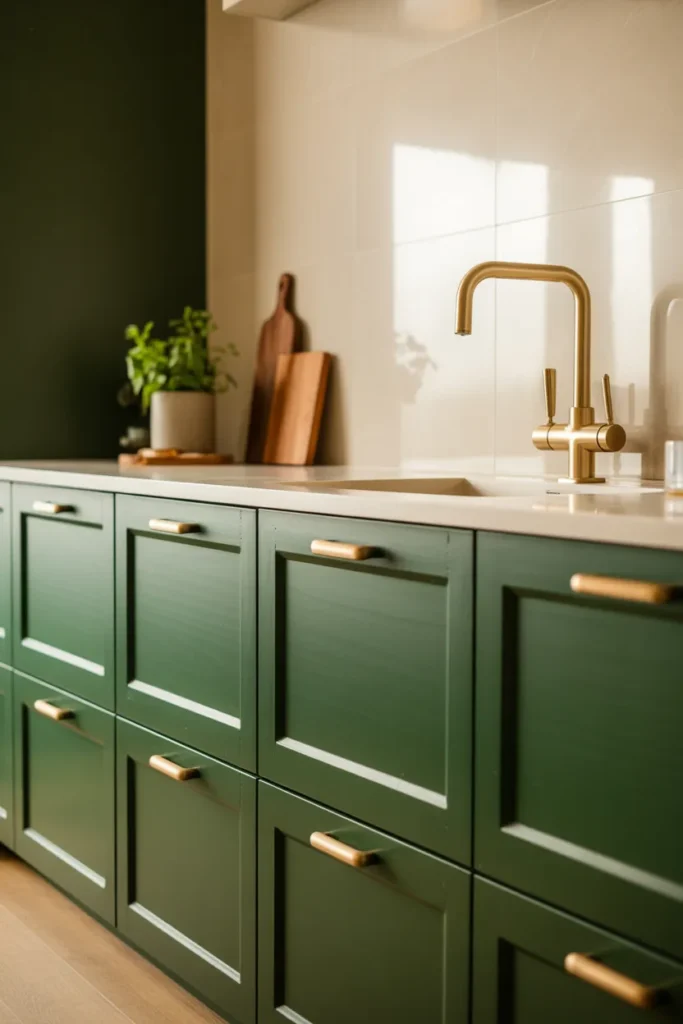 Deep Green Cabinets for Dramatic Impact