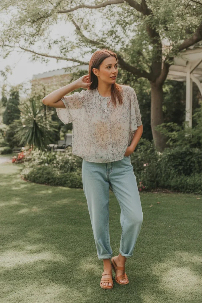 Floral Top with Faded Jeans - Summer Jean Outfits