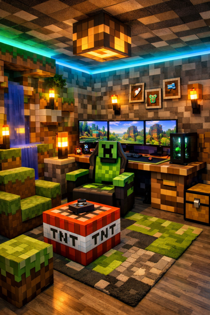 Full Minecraft Gaming Room Setup - Minecraft Inspired Home Decor Ideas