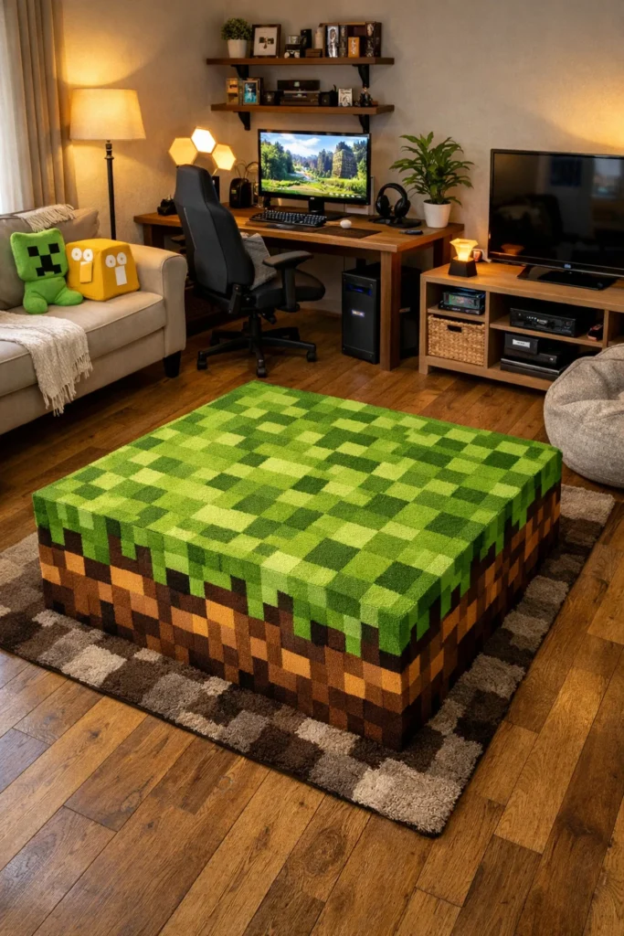 Grass Block Inspired Rugs - Minecraft Inspired Home Decor Ideas