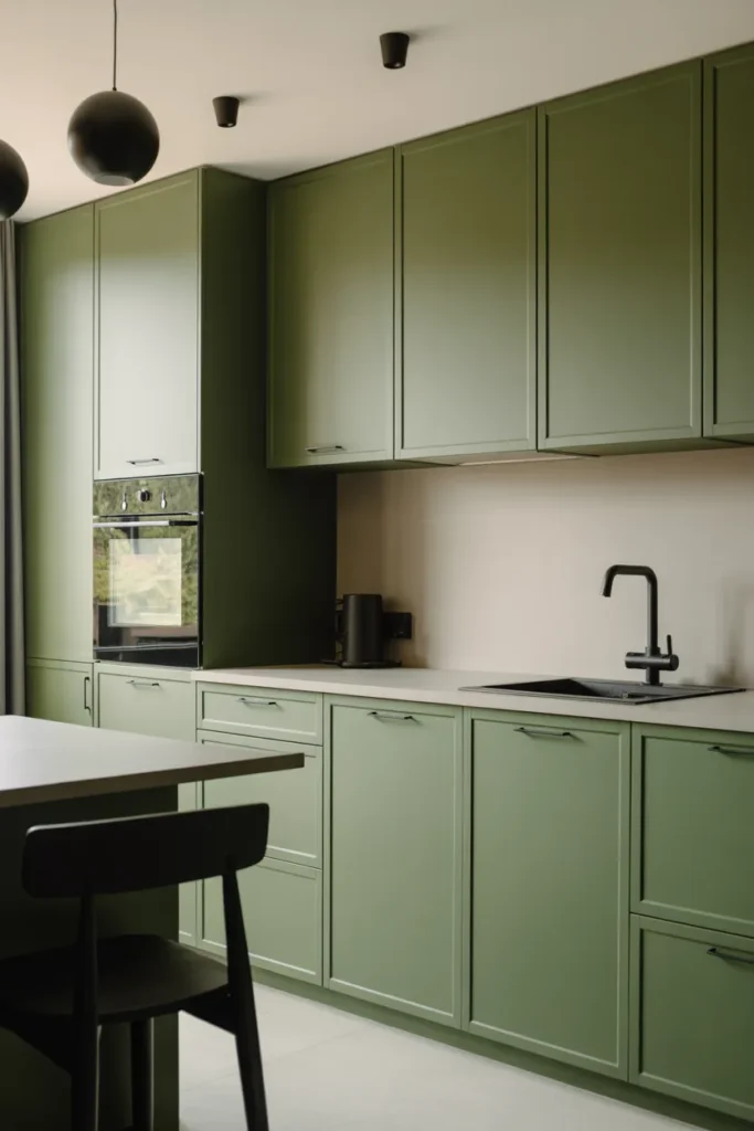 Green Kitchens with Black Accents