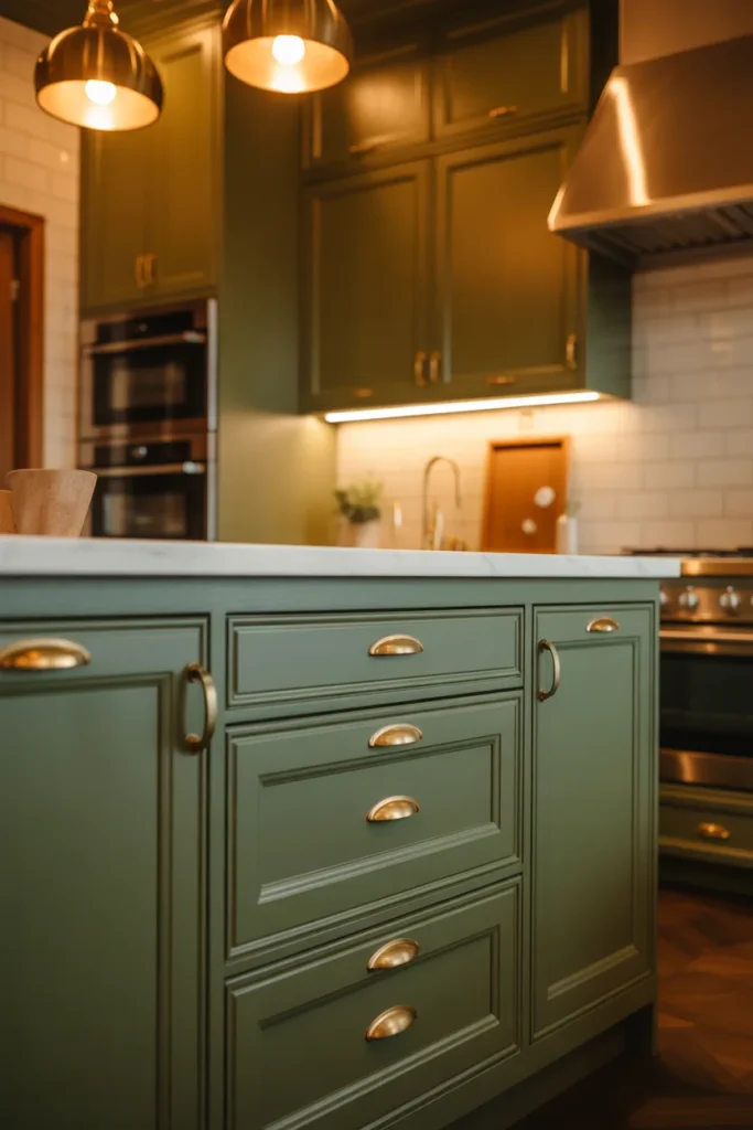 Green Kitchens with Brass Details