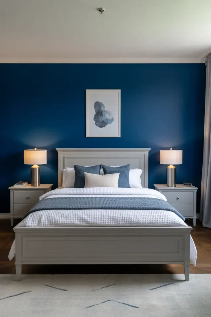 Navy Bedroom With Metallic Touches