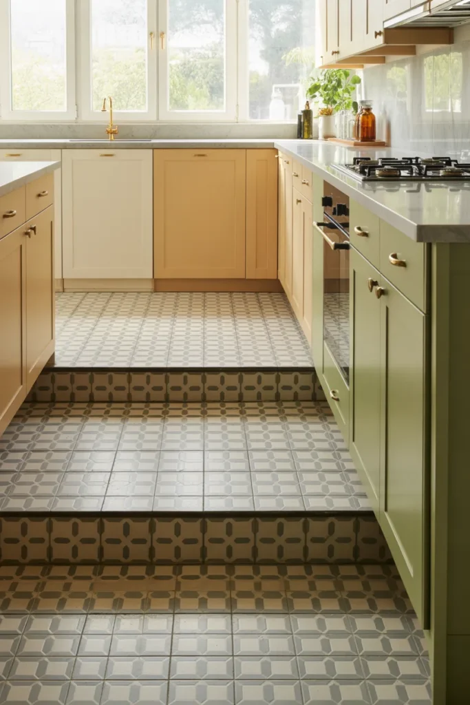 Patterned Floor Tiles for Visual Interest - Terraced House Kitchen Ideas