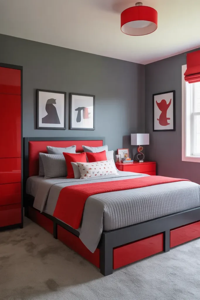 Red and Gray Bold Style - Boys Bedroom Ideas