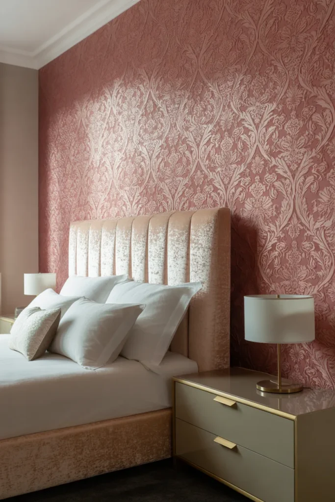 Rose Pink Damask Wallpaper
