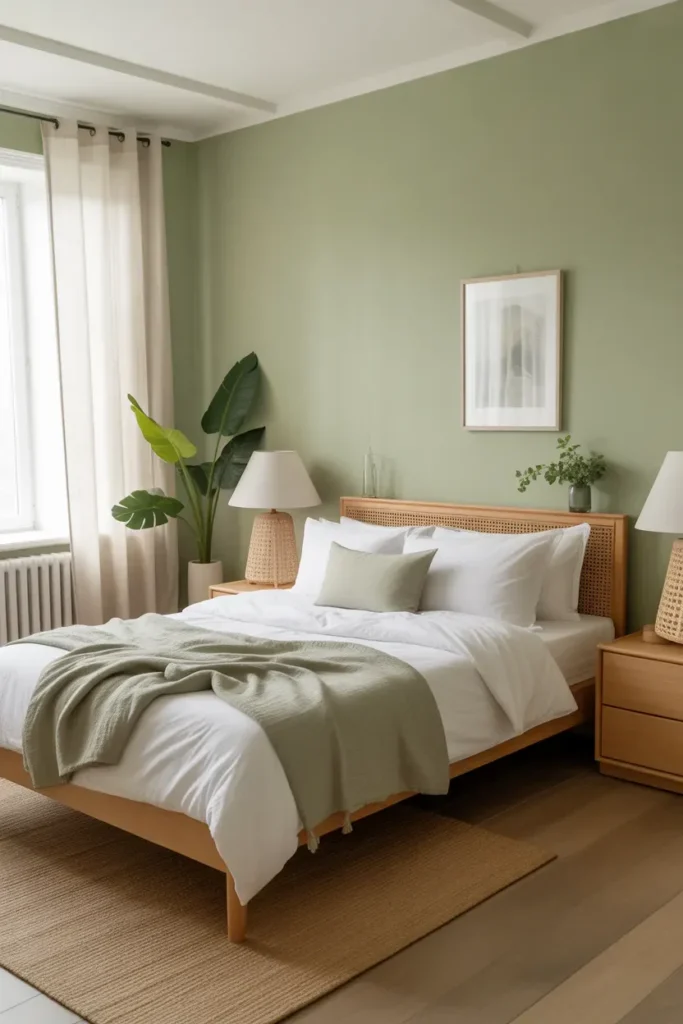 Soft Sage Walls for a Peaceful Look - Green Bedroom Ideas