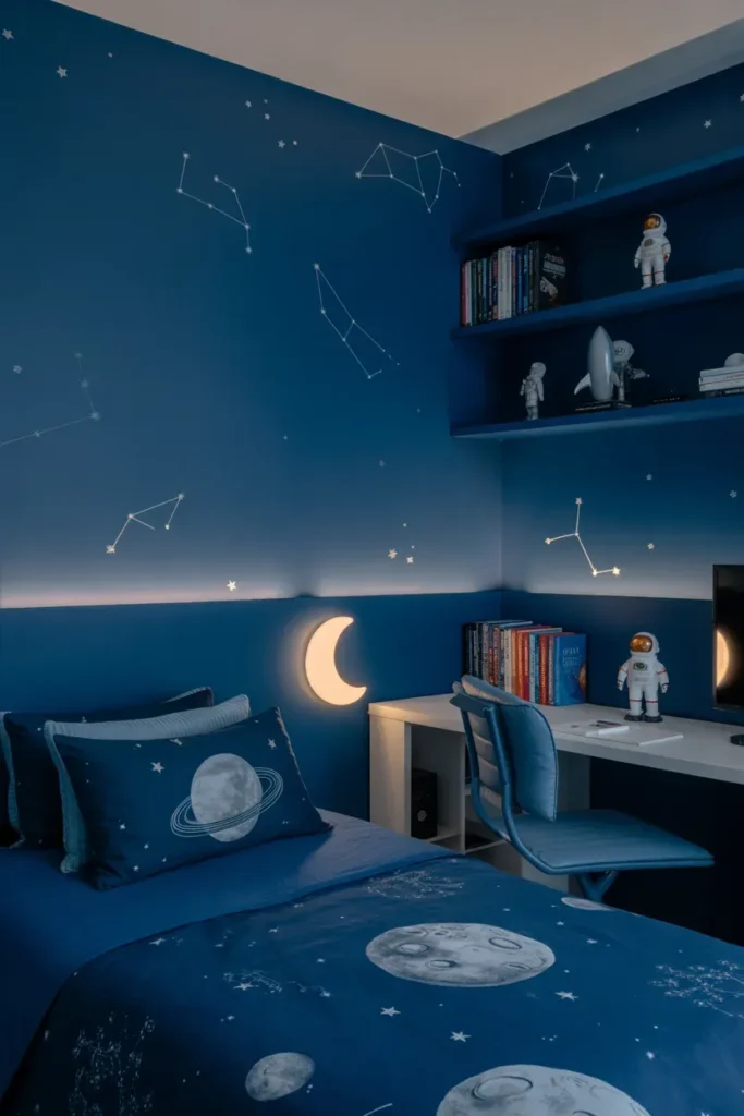 Space-Inspired Blue and Silver Room