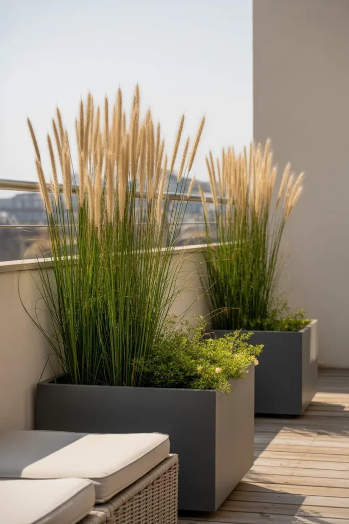 Tall Grassy Plants in Slim Containers