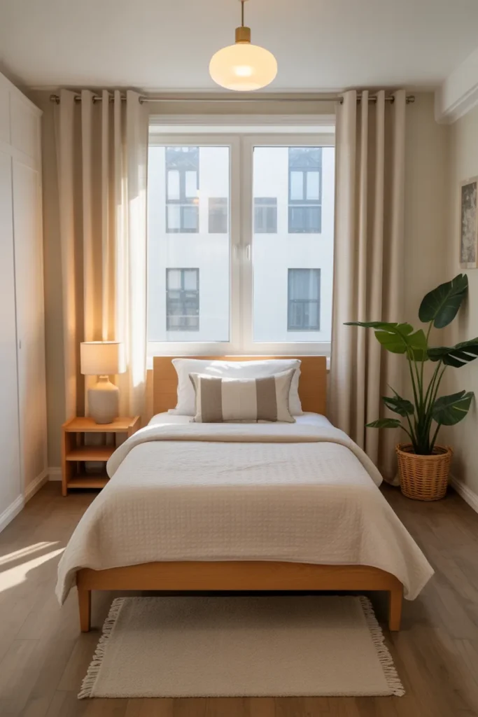 Twin Bed Against a Window Wall