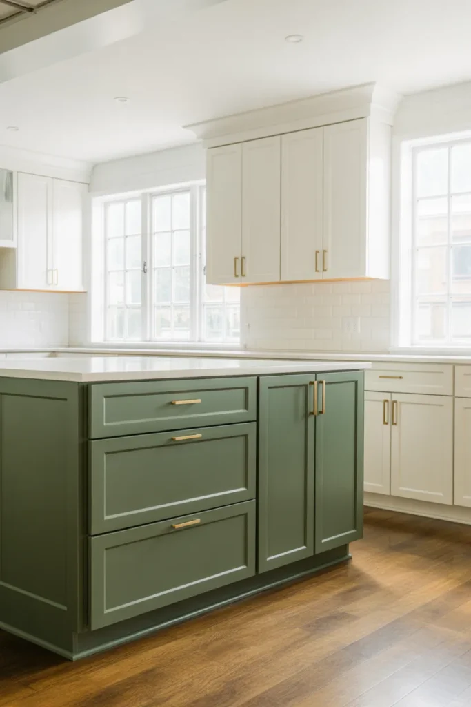 Two-Tone Green and White Kitchens