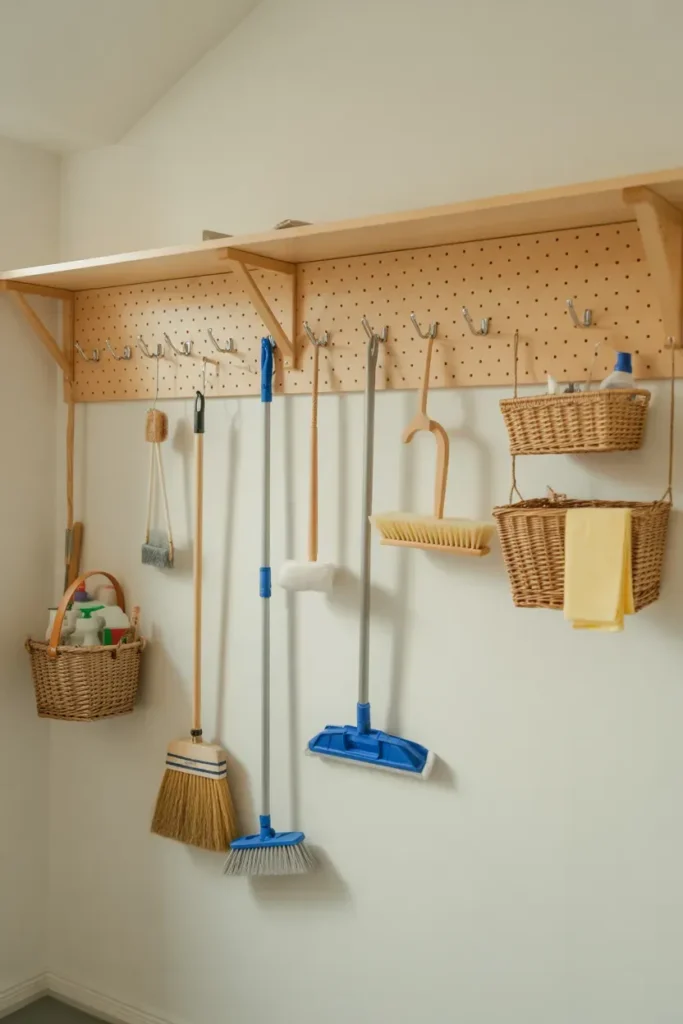 Use Pegboard for Tools and Cleaning Items