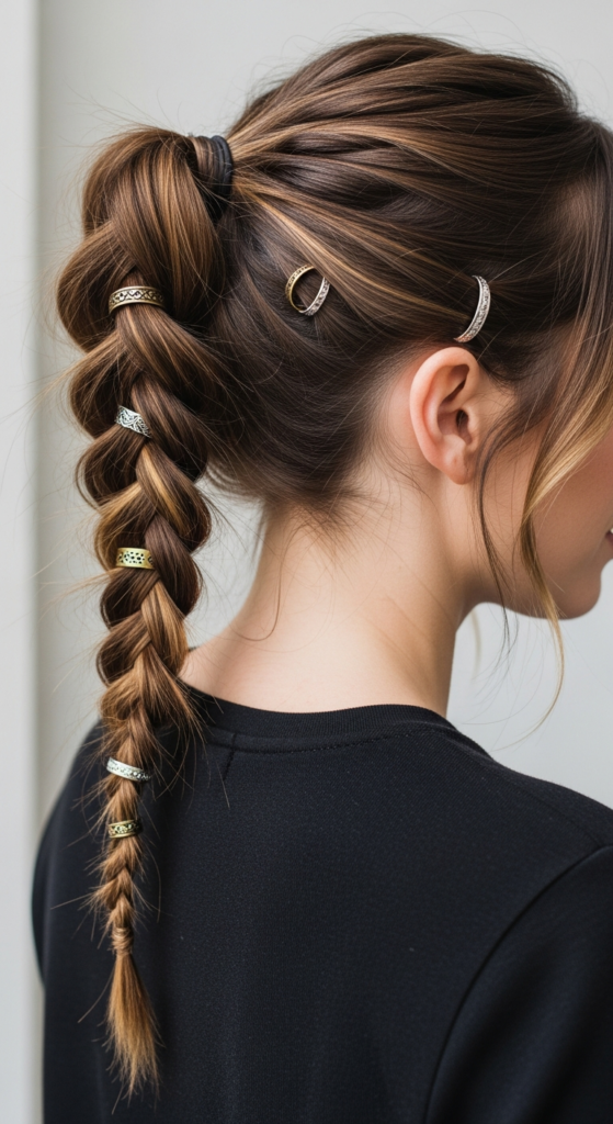 Braided Ponytail With Hair Rings