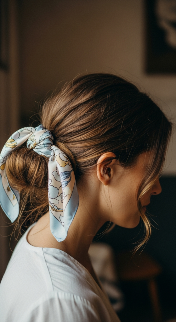 Low Bun With Silk Scarf