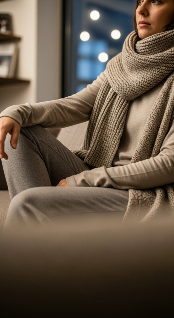 Long-Sleeve Top With Cardigan and Scarf
