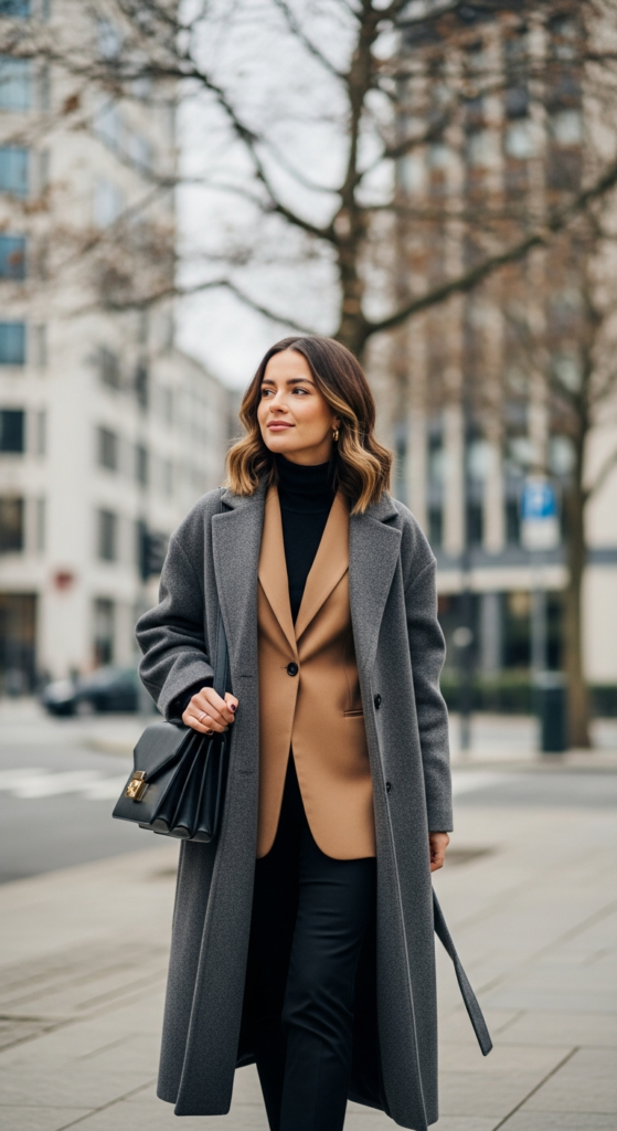 Turtleneck With Blazer and Wool Coat