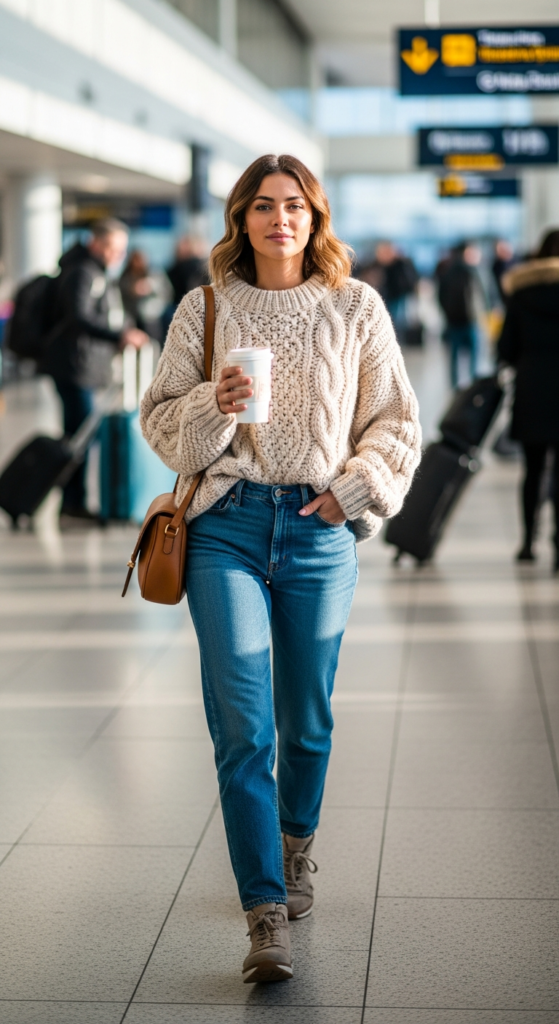Chunky Knit Sweater With Straight-Leg Jeans