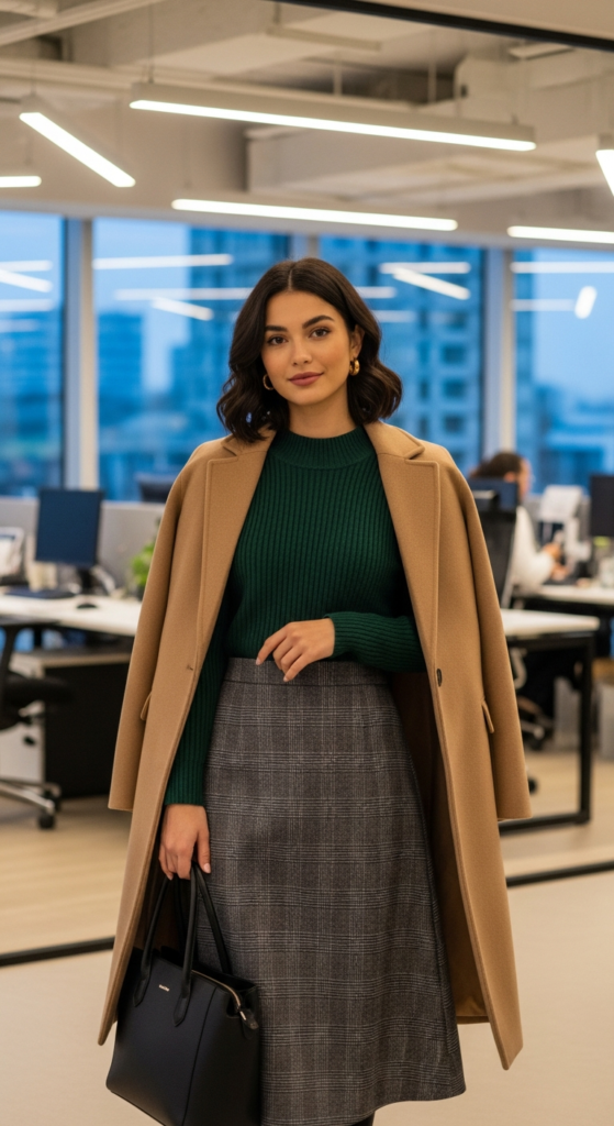 Monday Alternative: Knit Top With Structured Skirt and Coat - monday to friday office outfit plan