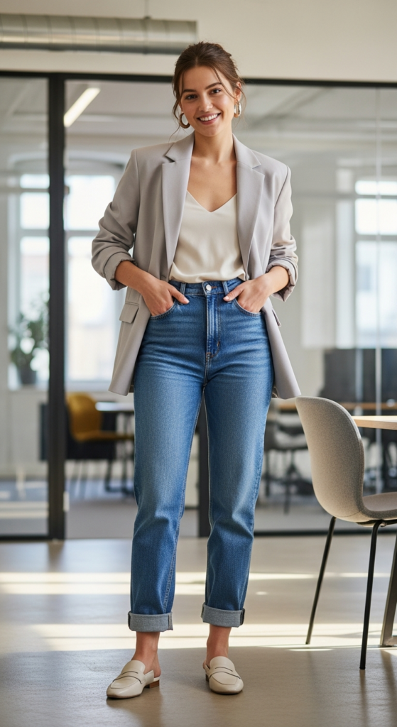 Friday: Relaxed Blazer With Straight-Leg Jeans