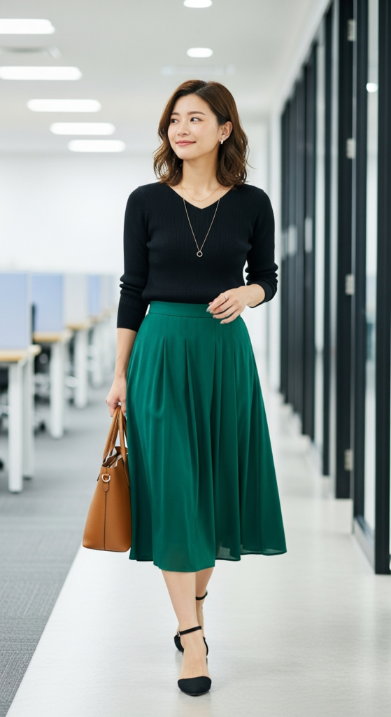 Friday Casual-Polished: Midi Skirt With Simple Top