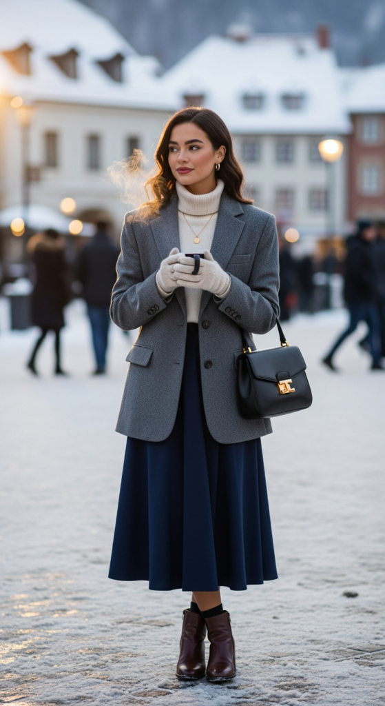 Turtleneck With Midi Skirt and Wool Blazer