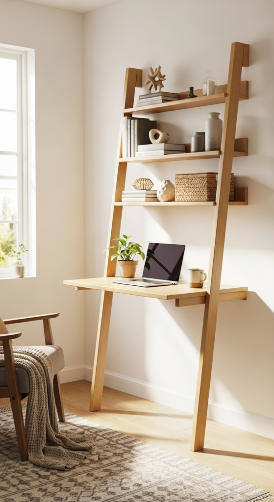 Ladder Desk With Vertical Storage